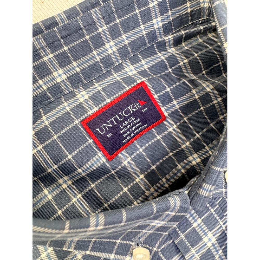UNTUCKit Lazaret WF Mens Large Blue Plaid Wrinkle Free Button Down Shirt 40682 - Picture 2 of 8